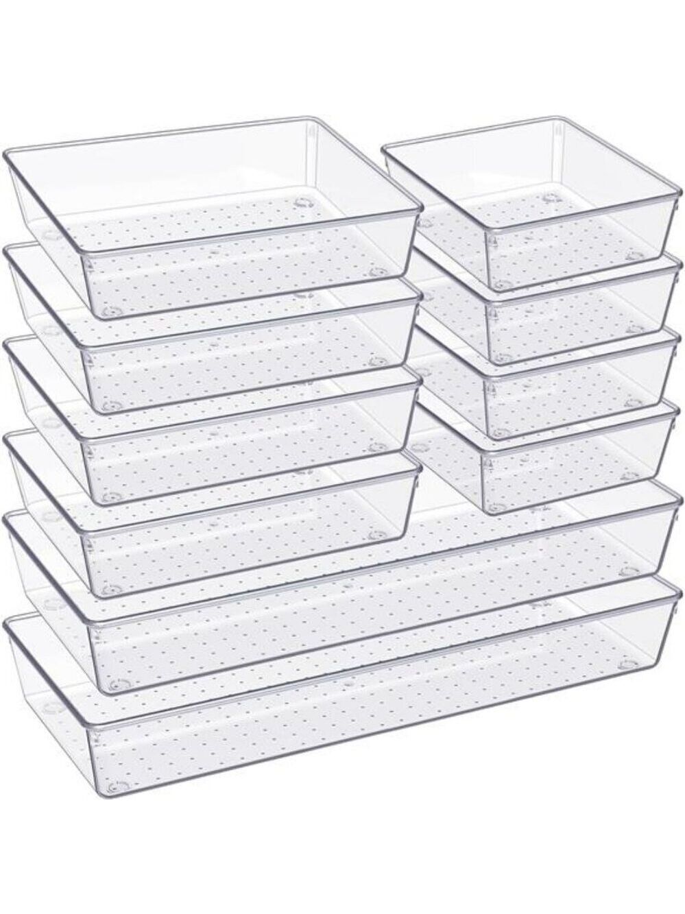 Clear Plastic Drawer Organizer Trays 10 Pack Kitchen Bathroom Vanity Bins